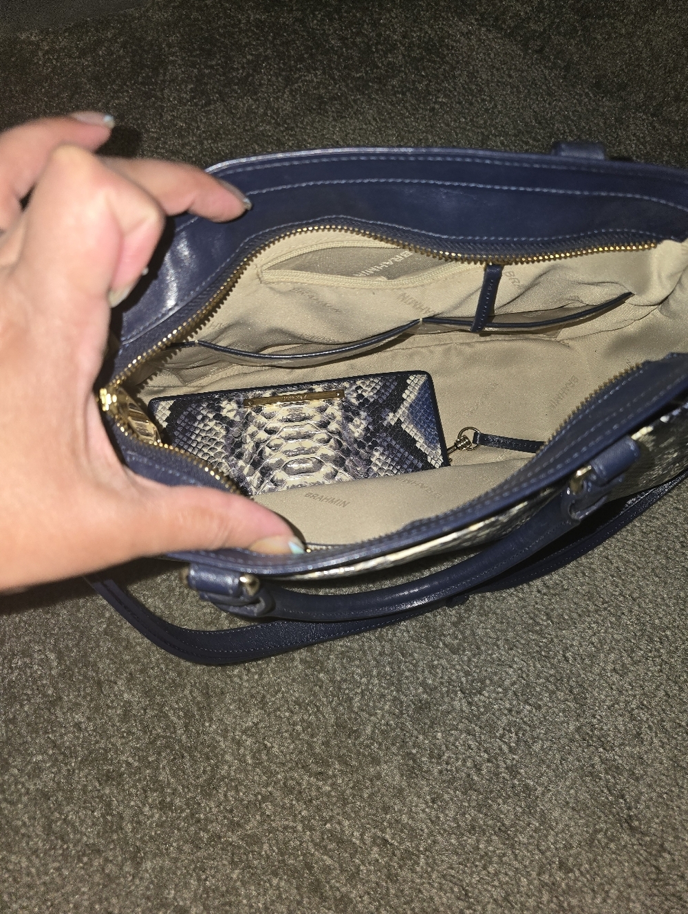 Brahmin Raelynn Ballington Satchel in Cobalt blue snakeskin W/ Matching Wallet - Picture 16 of 16